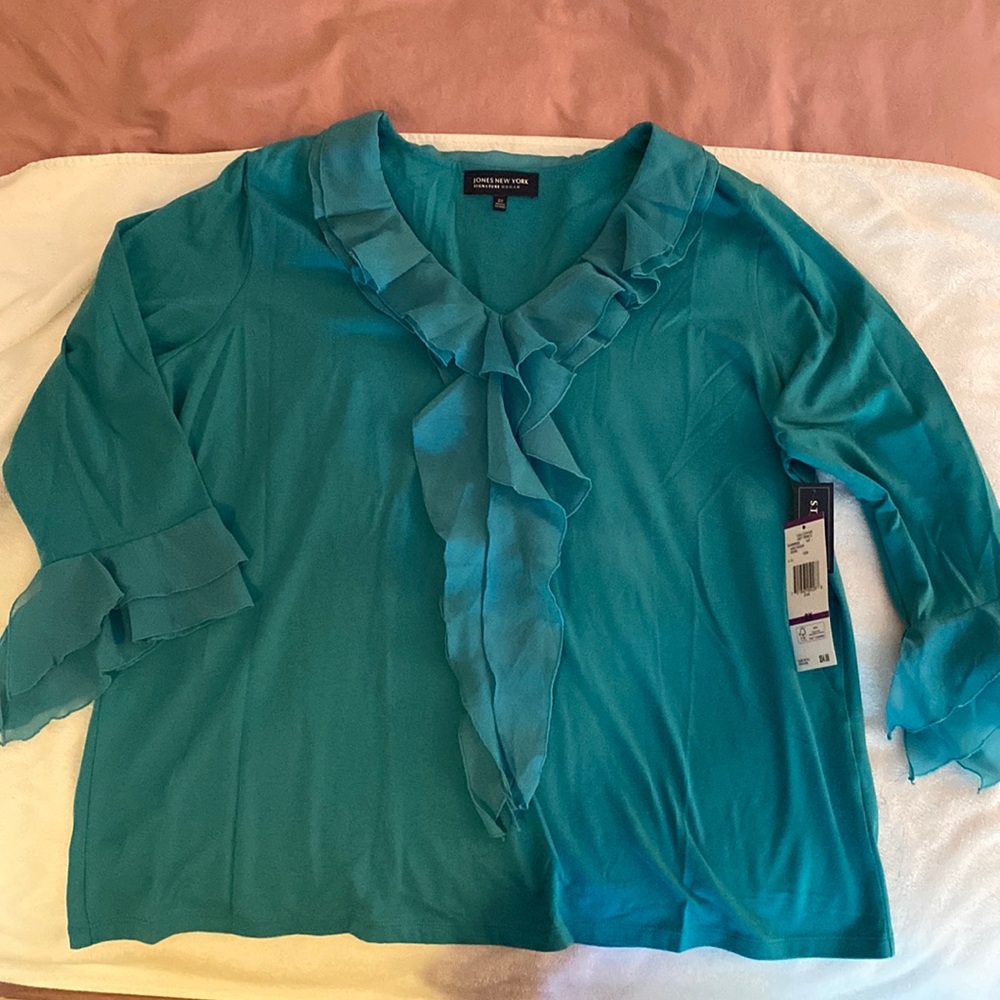 Jones New York 2x Stretch 3/4 sleeve teal blouse NWT